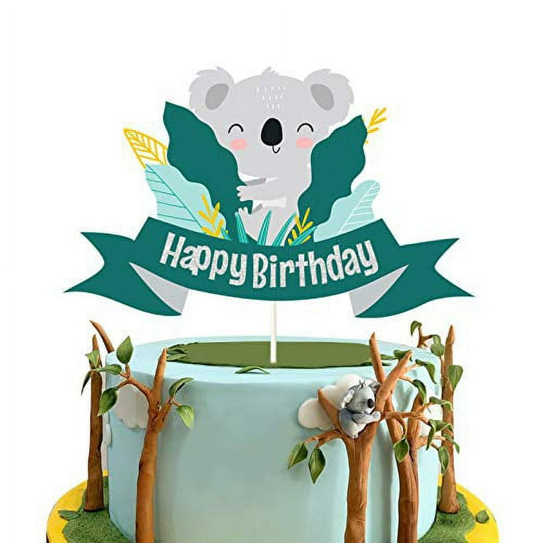 Glitter Koala Happy Birthday Cake Topper,Wild Animal Theme for