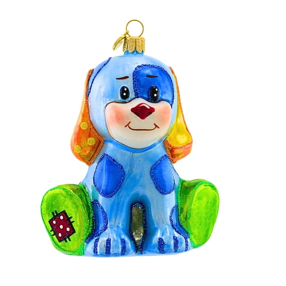Glitter Lab 4.00In Plush Toy Puppy Ornament, Glass, Hand Painted 4725K