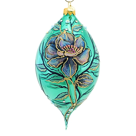 Glitter Lab 7.00In Opulent Flower On Emerald Drop, Glass, Spring Christmas Teardrop 4337Ks