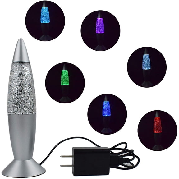 Glitter Lamp LED Vintage Mini 7.28'' Night Light with USB Multi Color Changing Rocket for Kids Boys Girls Adult Bedroom (Light Charging Plug)