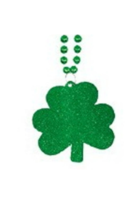 Glitter Large Shamrock Clover Green Mardi Gras Bead Necklace St Patrick's