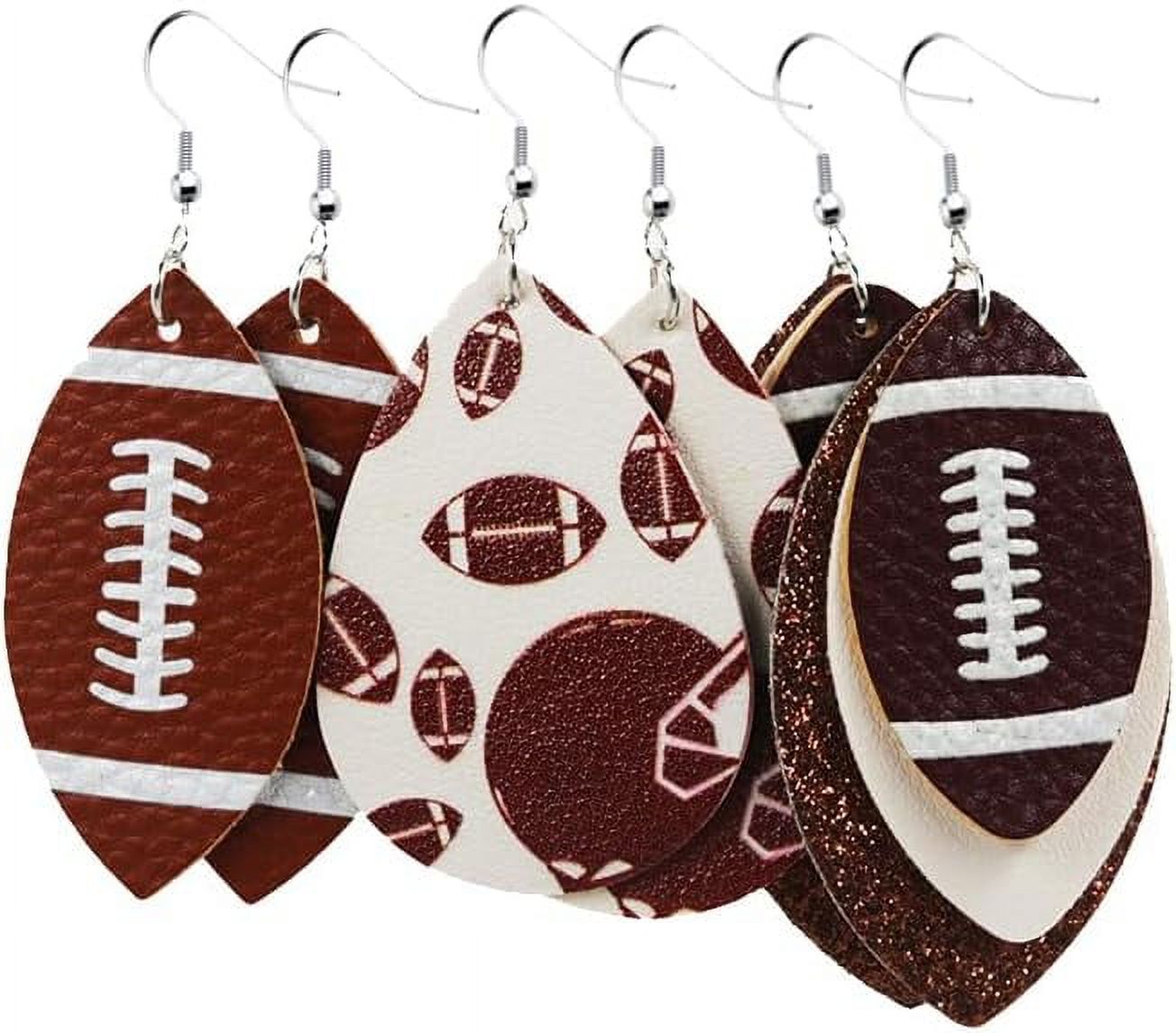 Glitter Football Dangle Earrings For Women - Faux Leather Statement Sports Jewelry