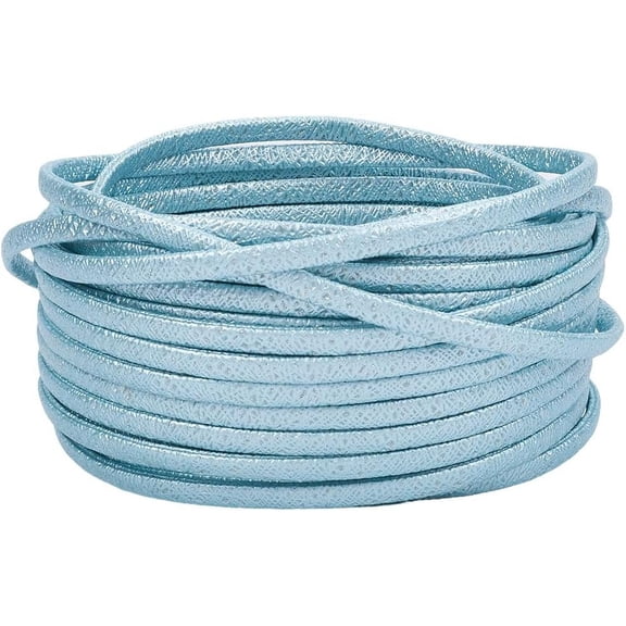 Glitter Leather Strap 10m x 5mm Foldover Leather Strips PU Leather String 2mm Thick Flat Leather Cord Metallic Leatherette Trimming Rope for Jewelry Making DIY Crafts Light Sky Blue for DIY