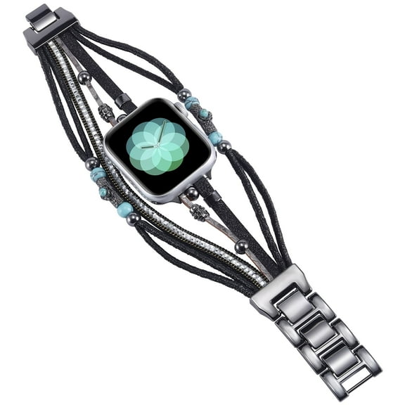 Glitter Leather Turquoise Diamond Chain Bracelet Bands for Apple Watch 49mm 45mm 44mm 42mm 41mm 40mm 38mm, Multi-Strand Strap Compatible with iWatch Series 10 9 8 7 6 5 4 3 2 SE Ultra