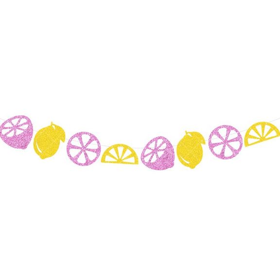 Glitter Lemon Banner Garland, Pink and Yellow, Citrus Fruit Theme Party Decoration