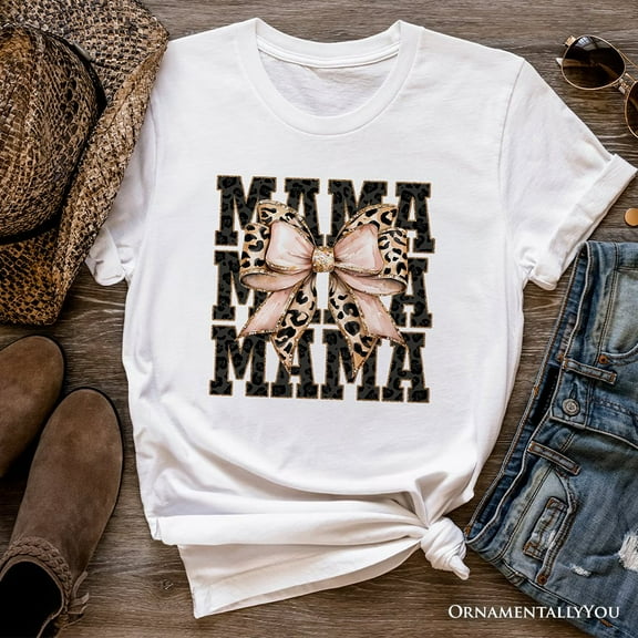 Glitter Leopard Mama T-Shirt, Coquette Bow Tee for Glam and Trendy Mothers