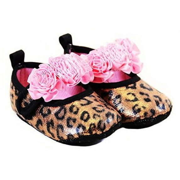 Glitter Leopard Pink Floral Rose Baby Infant Maryjane Flats (3 M US Infant)