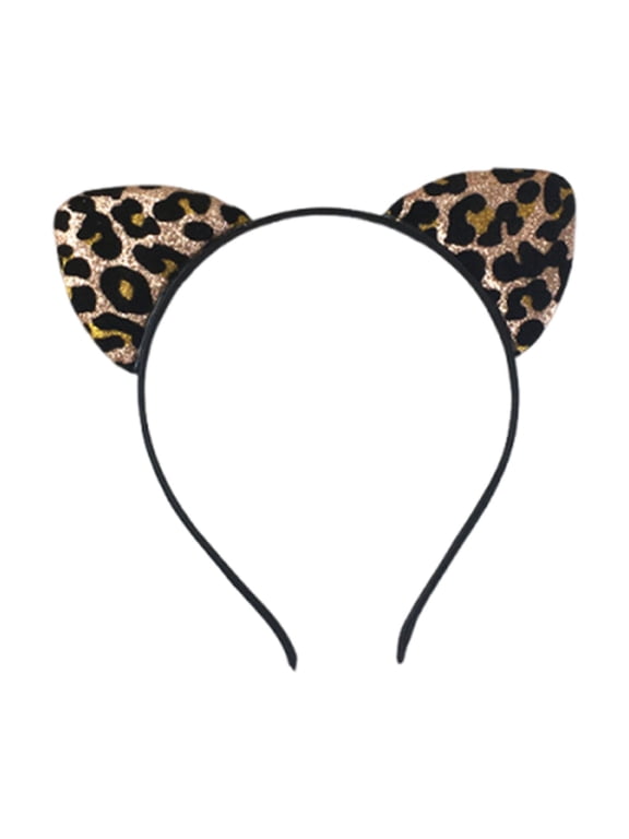 Glitter Leopard Print Cat Ear Headband for Women, Sparkly Party Hair Accessory