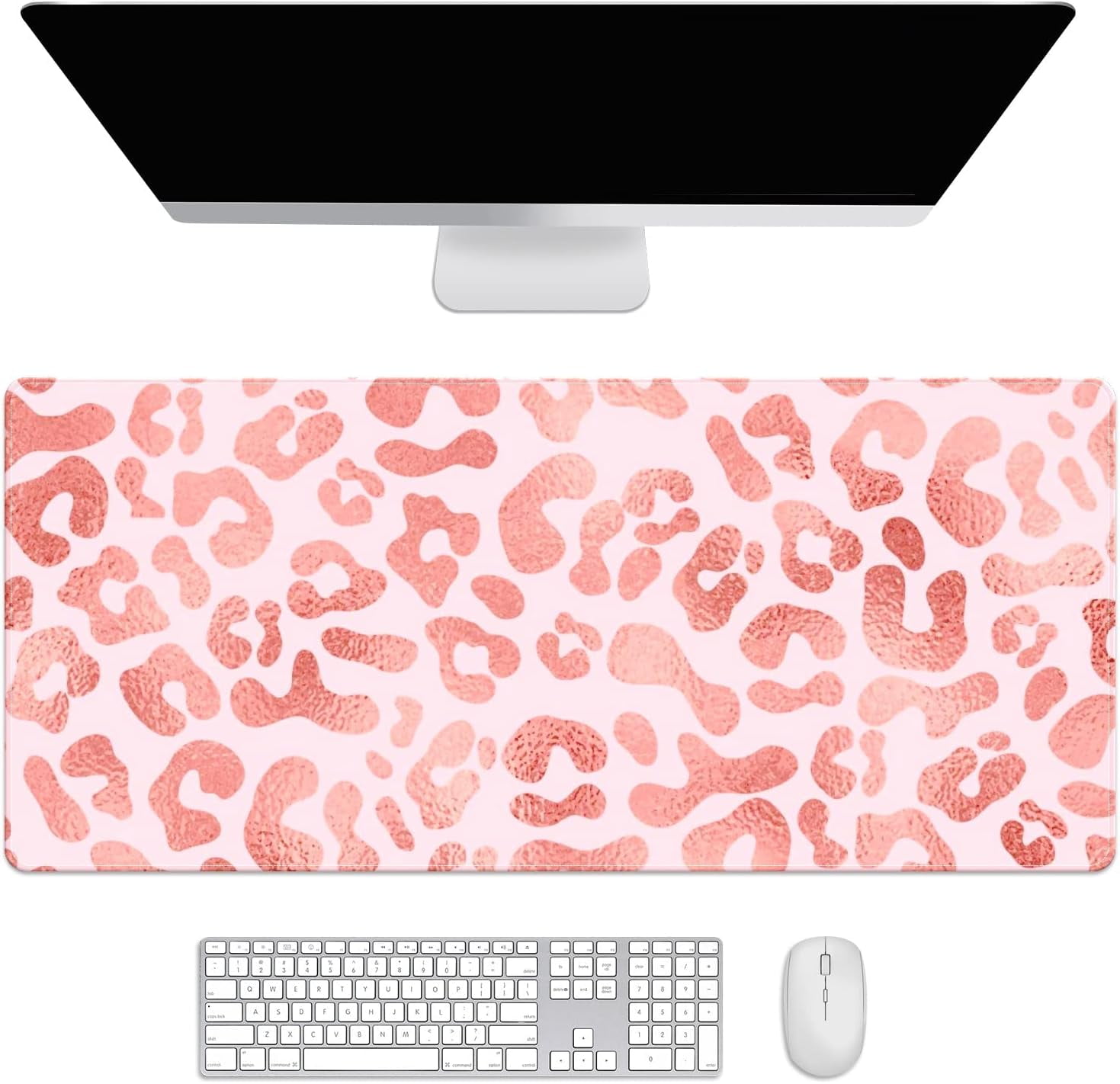 Glitter Leopard Print Desk Mat, Desk Accessory, Cute Workspace, Trendy Workspace, Trendy, 35.4x15.7in Large Gaming Mouse Pad, Cute Desk Topper, Pretty Desk Pad