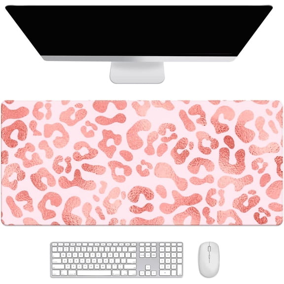 Glitter Leopard Print Desk Mat, Desk Accessory, Cute Workspace, Trendy Workspace, Trendy, 35.4x15.7in Large Gaming Mouse Pad, Cute Desk Topper, Pretty Desk Pad