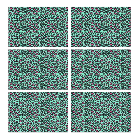 Glitter Leopard Print Dining Table Placemats Set of 6, Heat Resistant Flax Linen Wrinkle Free Table Mats with Unique Fashion Pattern for Animal Decor Lovers