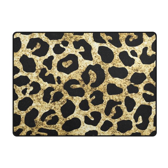 Glitter Leopard Print Pattern Area Rug 63x48 Inch Non Slip Absorbent Soft for Bedroom Entryway