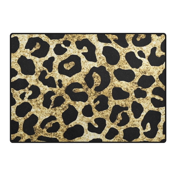 Glitter Leopard Print Pattern Area Rug 80x58 Inch Non Slip Absorbent Soft for Living Room Dining