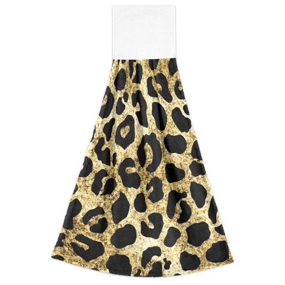 Glitter Leopard Print Pattern Hand Towels 2 Pack Quick Dry Velvet Soft with Velcro Kitchen Bath 14x18in