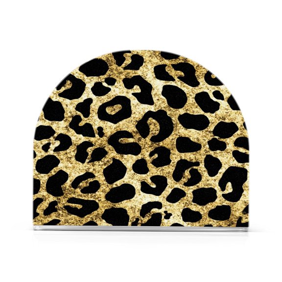 Glitter Leopard Print Pattern Napkin Holder Acrylic Napkin Dispenser Clear Modern Tabletop for Kitchen Counter
