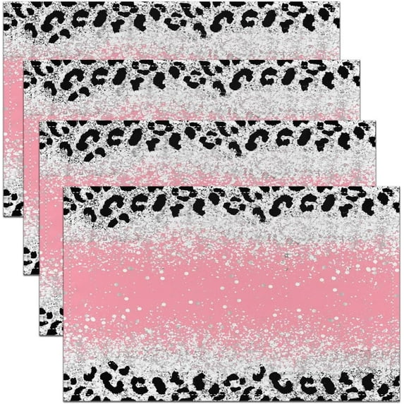 Glitter Leopard Print Placemats Set of 4 Ombre Pink (Not Glitter) Table Place Mats Shiny Glitter Print Placemat for Kitchen Dining Table 18"x12" Bling Shiny Indoor Outdoor Decor Table Mats Soft