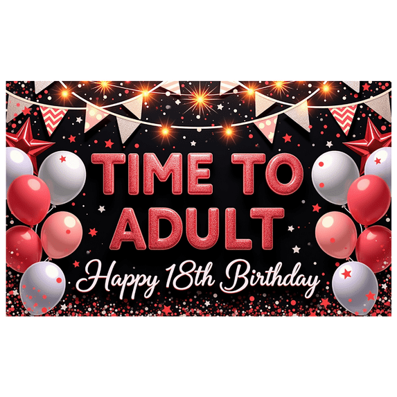 Glitter Lettering Happy Birthday Banner Balloon Design Celebration Banner Party Backdrop Decoration for 18th Birthday Adult Party Indoor Event