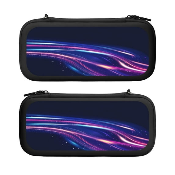 Glitter Light Fire Flare Trace. (2), Carrying Case For Nintendo Switch & OLED Version, Eva Pouch Case for Console & Accessories with 10 Game Card Slot & Wristband, Black