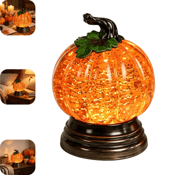 Glitter Lighted Pumpkin Snow Globe, Warm Orange LED Glowing Halloween Decor, Swirling Shimmering Glitter Water Globe, Fall Shelf Decor, Thanksgiving Centerpiece, Seasonal Gift A-1PC