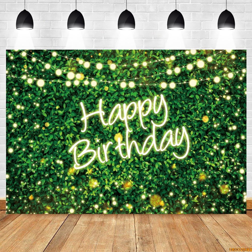 Glitter Lights Gre Grass Backdrop Baby Kids Happy Birthday Party Custom ...