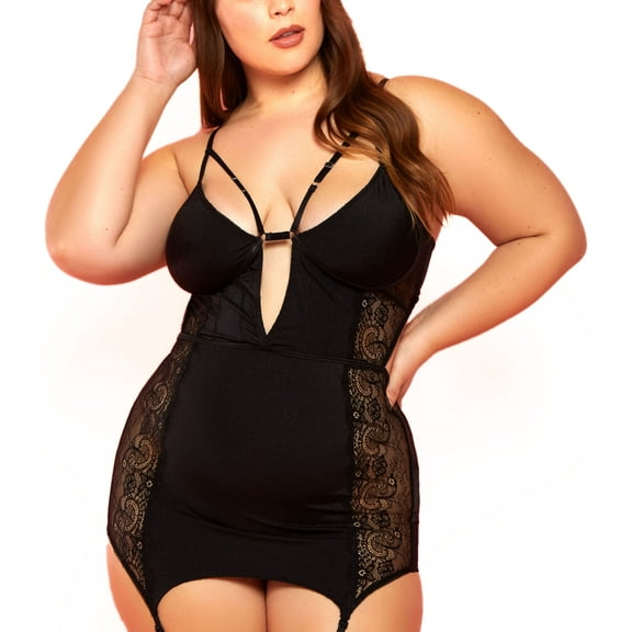 Glitter Lingerie Women's Plus Size 3X Black Chemise