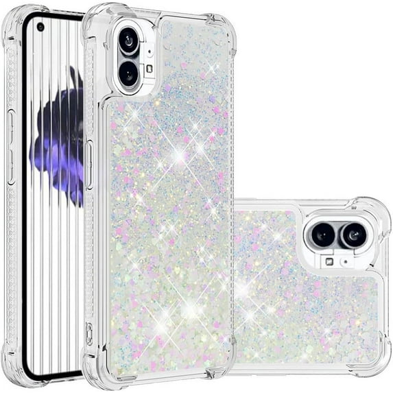 Glitter Liquid Case for Nothing Phone 1 for Gi Women, Bling Quicksand Clear Soft TPU Cover Shiny Sparkle Luxury Floating Protective Case for Nothing Phone 1 White
