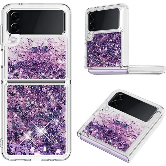 Glitter Liquid Case for Samsung Galaxy Z Flip 3 for Girls Women, Bling Quicksand Clear Soft TPU Cover Shiny Sparkle Luxury Floating Protective Case for Samsung Galaxy Z Flip3 RLS Purple