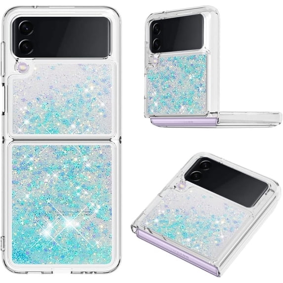 Glitter Liquid Case for Samsung Galaxy Z Flip 3 for Girls Women, Bling Quicksand Clear Soft TPU Cover Shiny Sparkle Luxury Floating Protective Case for Samsung Galaxy Z Flip3 RLS Silver Blue