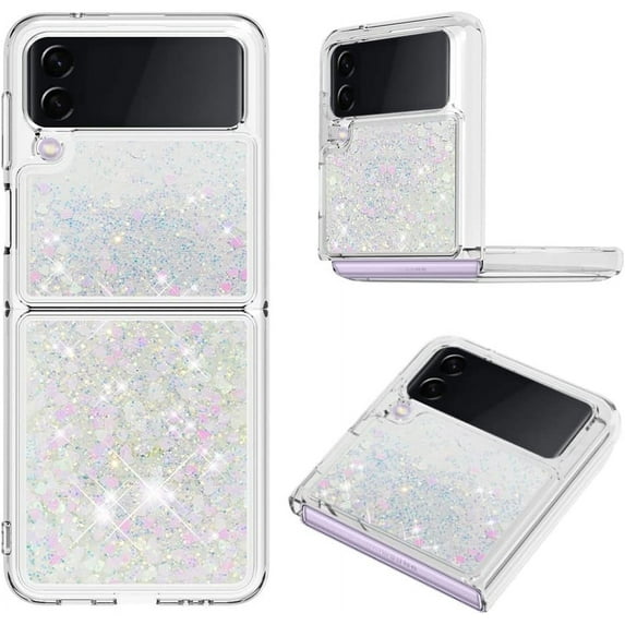 Glitter Liquid Case for Samsung Galaxy Z Flip 4 5G for Girls Women, Bling Quicksand Clear Soft TPU Cover Shiny Sparkle Luxury Floating Protective Case for Samsung Galaxy Z Flip4 White