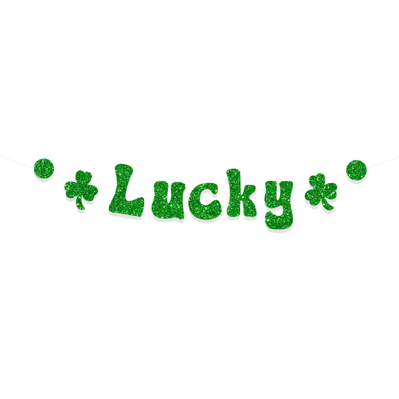 Glitter Lucky Banner, Green Shamrock Garland, St. Patrick's Day Party Decoration