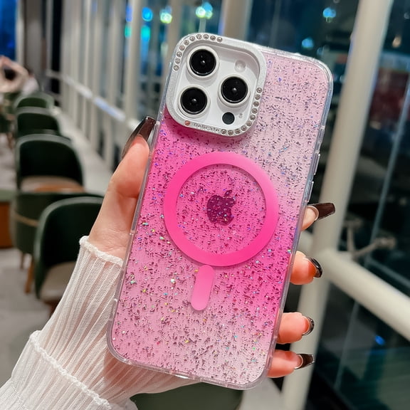 Glitter Magnetic Back Cover Case for Apple iPhone 13 Pro Max for Girls Women, Compatible with Magsafe Slim Fit Stylish Clear Anti-Scratch Shockproof Bumper Rugged Case for iPhone 13 Pro Max,Pink