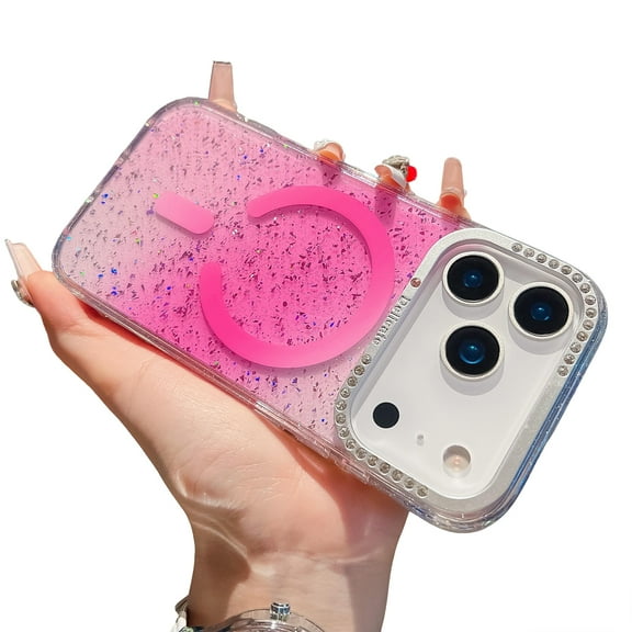 Glitter Magnetic Back Cover Case for Apple iPhone 17 Pro Max for Girls Women, Compatible with Magsafe Slim Fit Stylish Clear Anti-Scratch Shockproof Bumper Rugged Case for iPhone 17 Pro Max,Pink