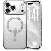 Glitter Magnetic Phone Case for iPhone 17 Pro Max 6.9", Sparkly Bling Hybrid Cover with Integrated Lens Protection for Women Girls,Silver-A