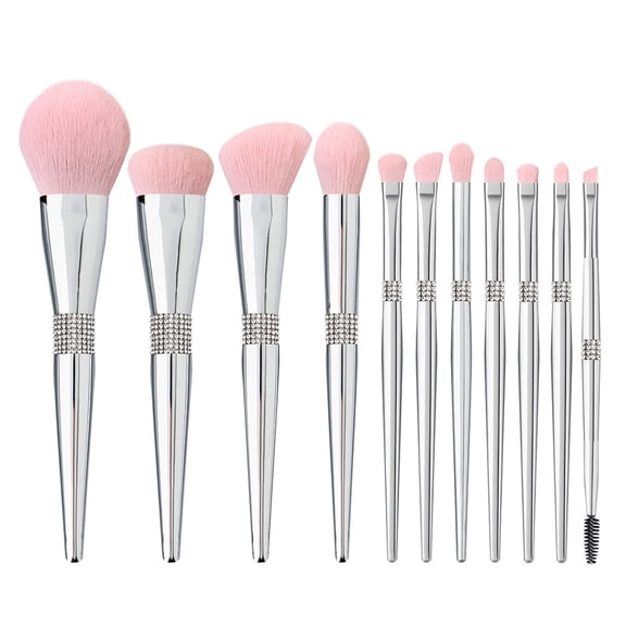 Glitter Makeup Brushes Sets -11Pcs Cosmetic Brushes Set Bling Crystal Silver Makeup Brushes Set-Style569