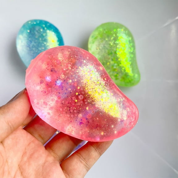 Glitter Mango Squishy Stress Toys, Transparent Pink Sparkle Mango Shaped Squeeze Fidget Toys, Decompression Toys For Anxiety Relief, Portable Slow Rebound Sensory Toys For Teens And Adults