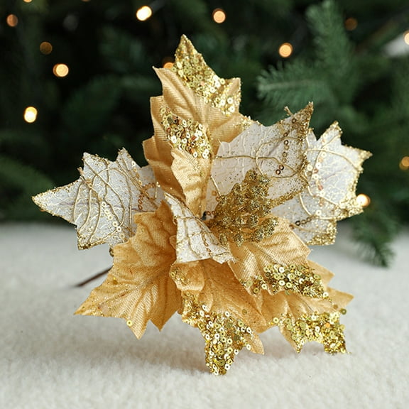 Glitter Maple Leaf Artificial Flower, Christmas Garland Rattan Ornament, Festive Table Centerpiece, Seasonal Home Holiday Decor, 25cm