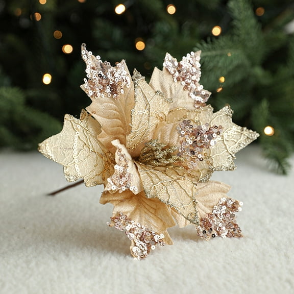Glitter Maple Leaf Artificial Flower, Christmas Garland Rattan Ornament, Festive Table Centerpiece, Seasonal Home Holiday Decor, 25cm