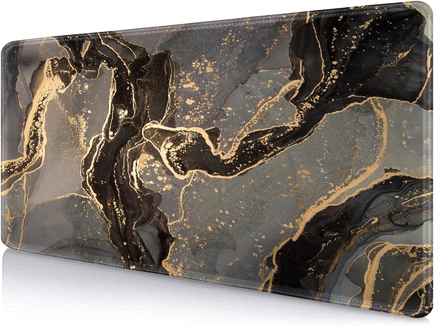 Glitter Marble Desk Mat (35.4x15.7 in), Extended Large Gaming Mouse Pad, Long Desk Pad with Stitched Edge, Black and Gold Mouse Mat Desk Pad Office Accessories Decor Gift