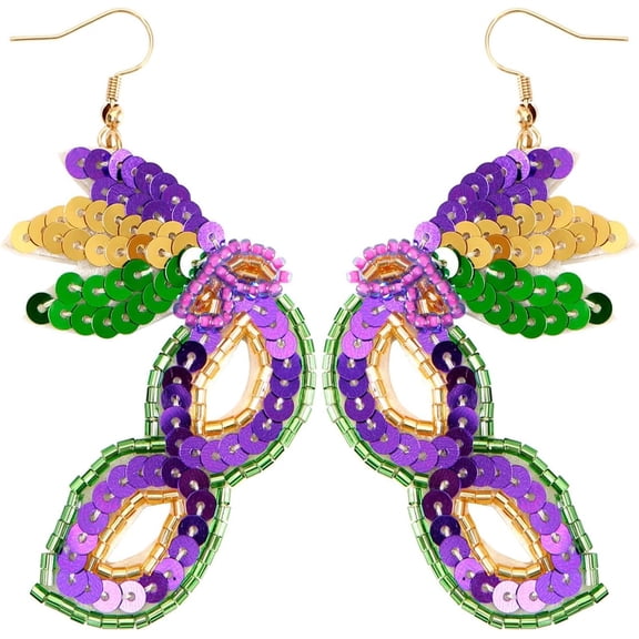Glitter Mardi Gras Sequin Drop Dangle Handmade Crown Boot Mask Letter Shape Earrings Holiday Carnival Theme Festival Parade Party Dainty Jewelry for Women