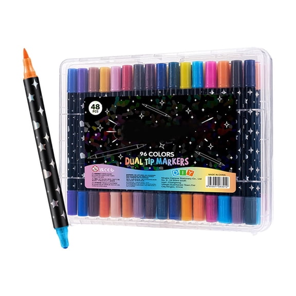 Glitter Marker Pens with Dual Tips for Art & Craft Projects, Scrapbooking and Journaling – 48-Piece Set with Pearlescent Ink for Creative Designs