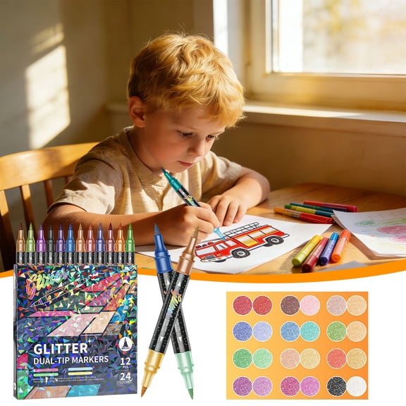 Glitter Markers, 48 Colors Dual Tip Glitter Paint Pens Set, Metallic Paint Markers for Cards, DIY Crafts, Art Supplies Scrapbooking, Glitter Sparkle Markers