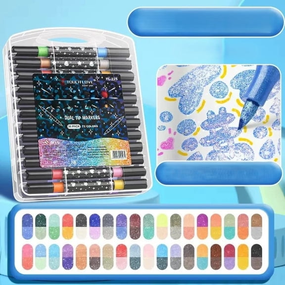 Glitter Markers Pen Set, 36 Pack Dual Tip Metallic Sparkle Markers, High-Brightness Pearlescent Glitter Pens, for Journaling, Card Making