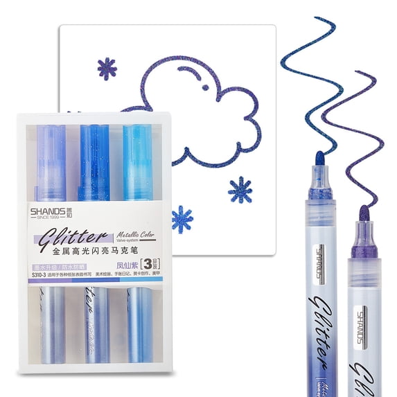 Glitter Markers Set of 3/9, Color Markers, 2mm Nib for Medium Sized Lines