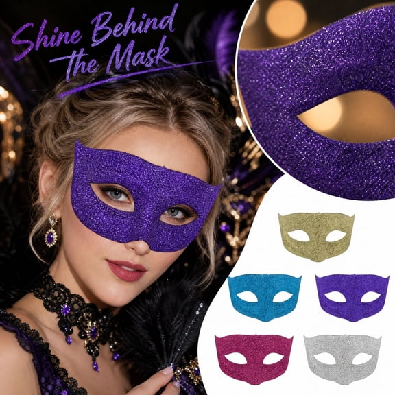 Glitter Mask for Masquerade Party, Half Face Mask with Smooth Edge and Almond Eye Cutouts, Shiny Eye Mask for Women's Masquerade Mask and Men's Party Mask