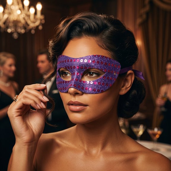 Glitter Masquerade Mask 6 Inch Sequin Eye Mask, Accessory for Masquerade Party Mardi Gras Prom Evening Event Purple, 1 Pack