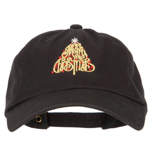 Glitter Merry Christmas Tree Embroidered Unstructured Washed Cap - Black OSFM