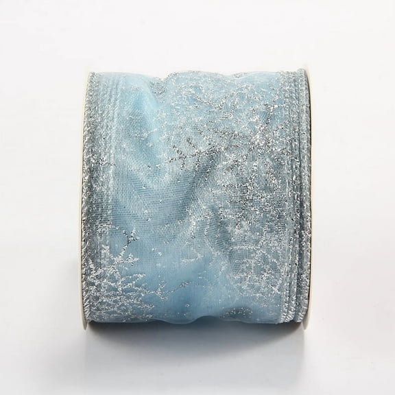 Glitter Mesh Ribbon, Christmas Wired Edge Ribbon for Home Decor and Xmas Tree, 6.3cm x 10 Yards (ice blue)