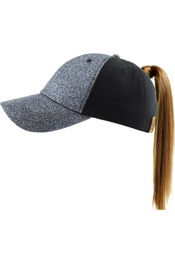 Glitter Meshback Ponytail Messy High Bun Adjustable Washed Cotton Baseball Cap