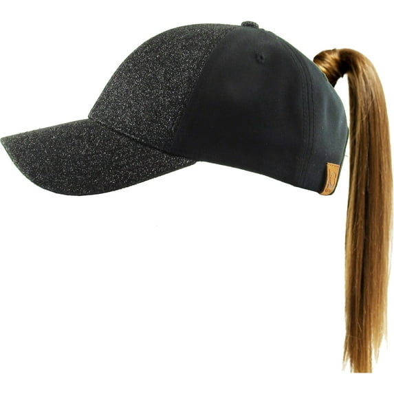 Glitter Meshback Ponytail Messy High Bun Adjustable Washed Cotton Baseball Cap
