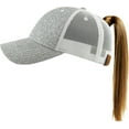 thumbnail image 1 of Glitter Meshback Ponytail Messy High Bun Adjustable Washed Cotton Baseball Cap, 1 of 7